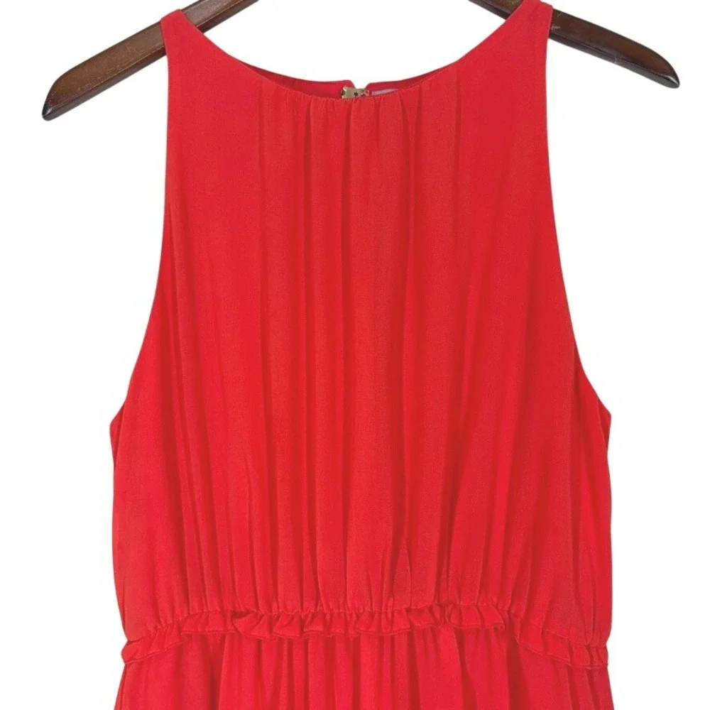 H&M Womens Mini Dress S Orange Sleeveless Pleated Ruffle Chiffon Party